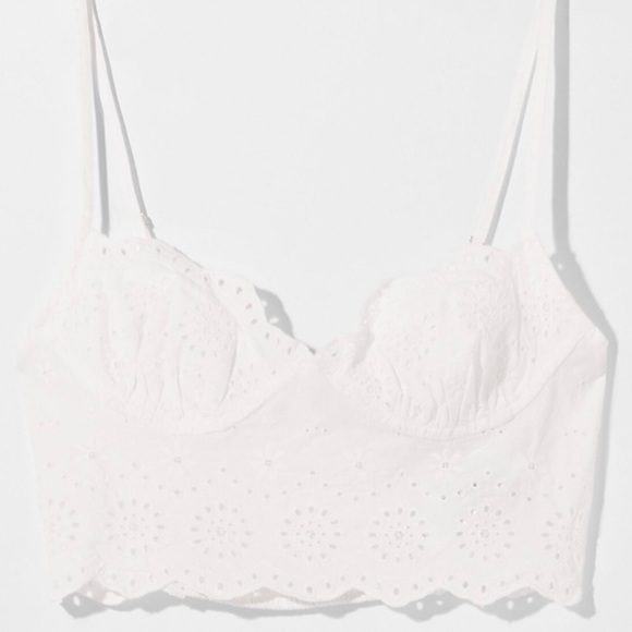 Bershka Swiss Embroidered Tank Top Bralette in White - Picture 5 of 14